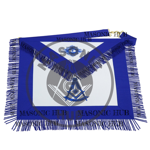 Delantal Maestro Pasado Masónico Francmasón Azul Logia Regalia con Flecos y Bordados - Imagen 5 de 7