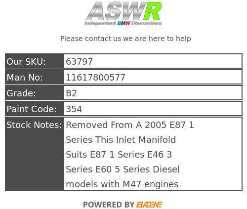 BMW Inlet Manifold M47N2 DIESEL E87 E46 E60 1 3 5 SERIES 20d 11617800577 - Picture 7 of 11