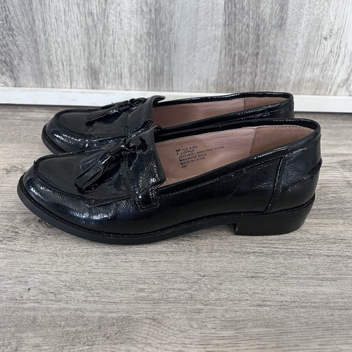 Steve Madden Patent Leather Loafers Womens 6.5 Black Tassel Meela Old Money - Picture 2 of 12