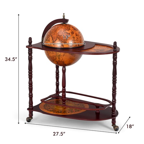 Estante de botella de licor italiano con soporte para barra de vino globo de madera 34" H siglo XVI - Imagen 2 de 9