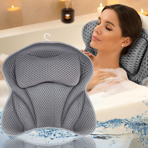 Bath Pillow Non Slip Relaxing Bathtub Cushion Ergonomic Spongy Spa Headrest New - Picture 2 of 18