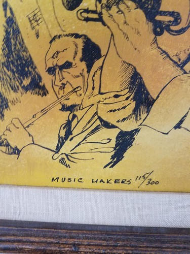 1974 David Gantz Signed #115/300 MUSIC MAKERS Silk Screen on Canvas Jazz Trumpet - Picture 4 of 9