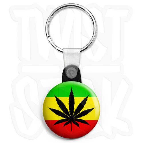 Weed Leaf Rasta Flag - 25mm Smoke Cannabis Keyring Button Badge, Zip Pull Option - Picture 1 of 5