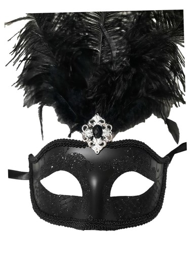 Pluma negra Mascarada veneciana Máscara Mardi Gras Acento plateado - Imagen 4 de 4