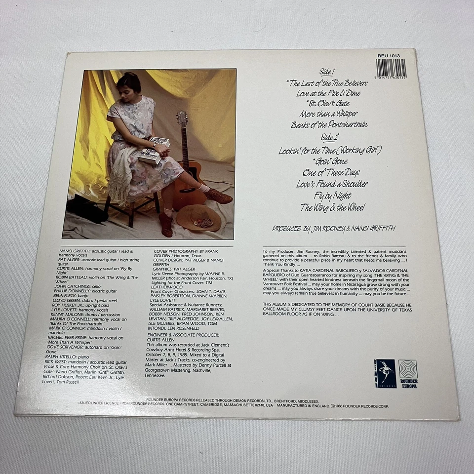 Nanci Griffith - The Last Of The True Believers - LP Vinyl Record Album 1986 - Image 3 of 4