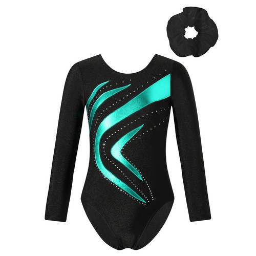 Girls Outfit Gymnastic Dance Sets Competition Dancewear Rhinestone Costume Kids - Picture 5 of 97