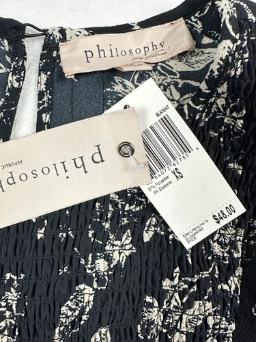 PHILOSOPHY Womens Gauzy Ruched Sleeveless Floral Print Top Size XS Black NWT - Picture 4 of 12
