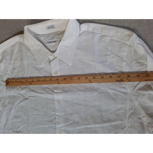 Calvin Klein Herren XL gestreiftes leichtes Hemd mit Knöpfen Langarm weiß reine Baumwolle - Bild 3 von 8