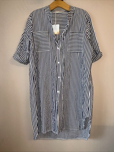BNWT Made In Italy Lovely White & Blue Stripe Shirt/ Dress - One Size