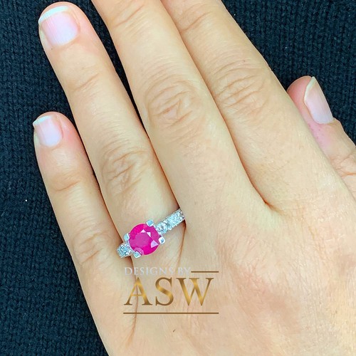 14K WHITE GOLD ROUND RUBY AND NATURAL DIAMONDS RING HALO ANTIQUE STYLE 3.25CTW - Picture 4 of 10