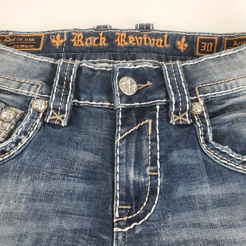 Rock Revival Arjan A203 Straight Stretch Premium Blue Jeans Mens Size 30x32 - Picture 8 of 22