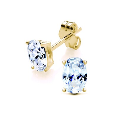 Solitär-Ohrstecker 9 kt Gold auf Silber simulierter Diamant 6 mm x 4 mm Ovalschliff