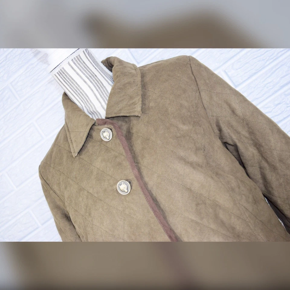 Chaqueta Abrigo Acolchada Jeffrey Banks Verde Oliva Botones Lobo Acentos Talla Mediana Foto 3 de 4