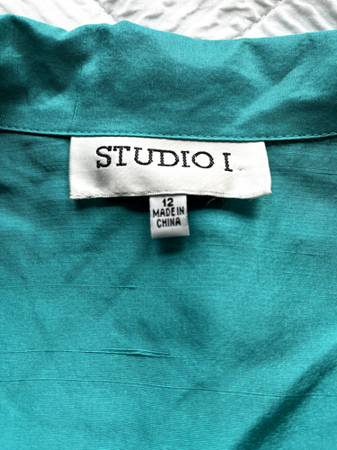Studio I Button Up Vest Turquiose 90s Silk Butterfly Size 12 Size Medium - Picture 4 of 8