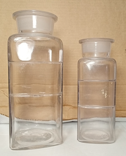 Glass Apothecary Jar Medical Square Bottle SET of 2 Recessed Label NO LIDS