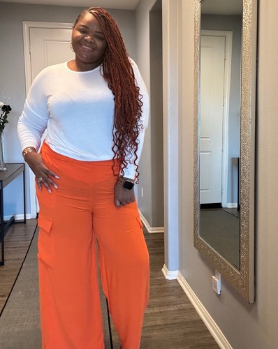 Women's Plus Size Spicy Orange Cargo Pants - 第 3/4 張圖片