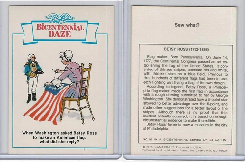 1976 Sunbeam Bread, Bicentennial Daze, #18 Betsy Ross