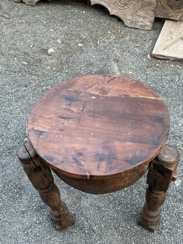 Antique Old Iron Bowl Wood Tope Coffee Table - Picture 4 of 10