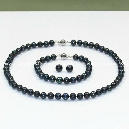 Genuine Natural Freshwater Cultured Pearl Necklace Bracelet Earring Set 20" - Picture 10 of 29