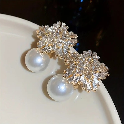 Ohrringe Ohrstecker  Ohrschmuck  Funkelnde Blume Ohrringe,  Einzigartig Braut - Bild 4 von 6