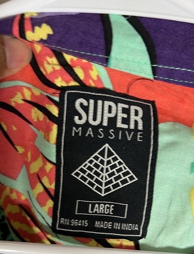 Men's Super Massive Button Up Hawaiian Shirt W/ Palm Trees 80s Retro Sz L NEW - Picture 3 of 5