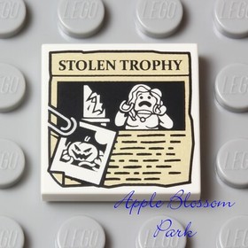 NEW Lego City 2x2 WHITE TILE Scooby-Doo Stolen Trophy Newspaper Article 75901