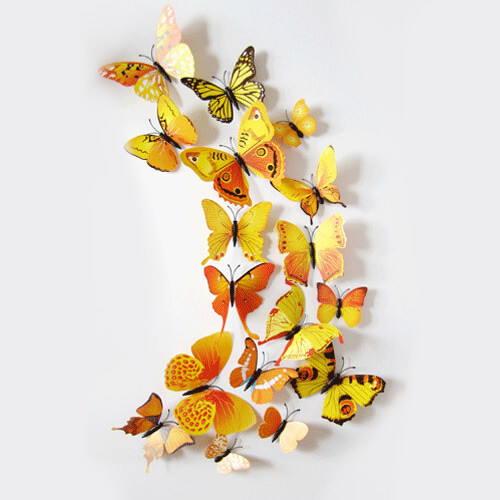 12PCS 3D YELLOW Butterfly Wall Stickers Art Decal DIY Decor Removable Stickers - Picture 1 of 6