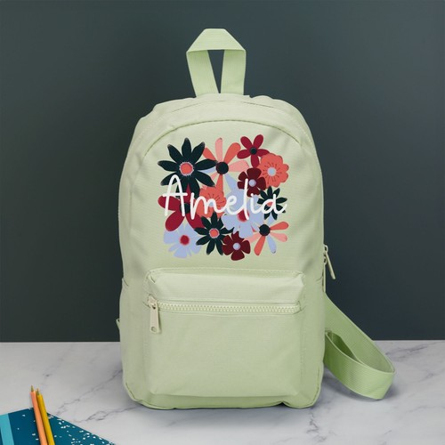 Personalised Floral Kids Backpack with Name Choice of Colours Flowers School Bag - Picture 8 of 26