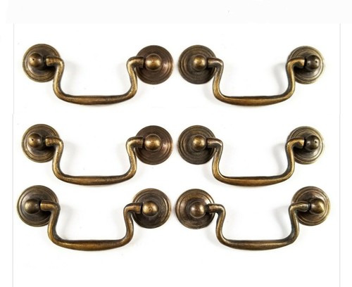 6 x Ant.Style Brass Swan Neck Bail Pull Drawer Cabinet Handles 2-3/4"cntr #H43 - Picture 1 of 7