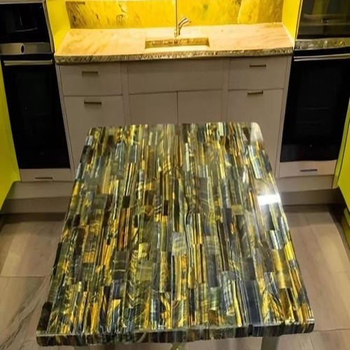 24" Square Tiger Eye Side Table Handmade Counter Slab Furniture & Hallway Decors - Picture 1 of 8