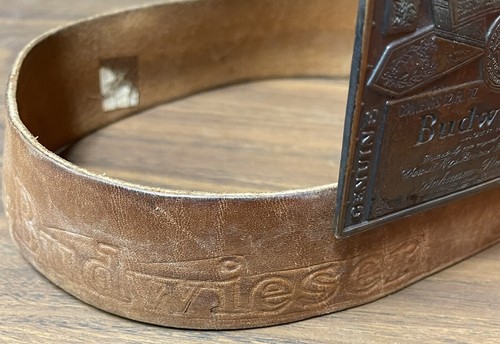Vintage RARE BUDWEISER BUCKLE & BELT w/ original STAMPED LEATHER Logo - Picture 3 of 3
