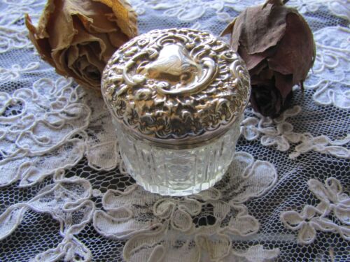Silver Mounted Dresser Jar, Antique Dresser Jar, Crystal Jar With Sterling Lid - Picture 7 of 7