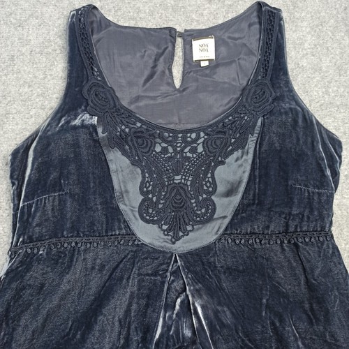 Noa-Noa Womens Velvet Dress Size S Blue Silk Viscose Lace Trim Whimsigoth Small