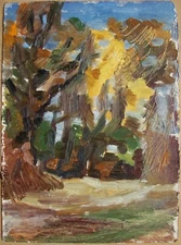 Ukrainian Soviet USSR oil painting postimpressionism landscape park trees