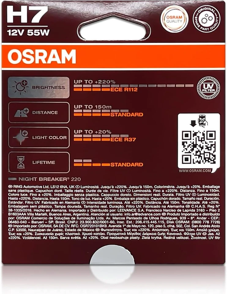 Osram Night Breaker 220 H7 55W Two Bulbs Fog Light Replacement Upgrade Lamp Fit - Image 3 of 4