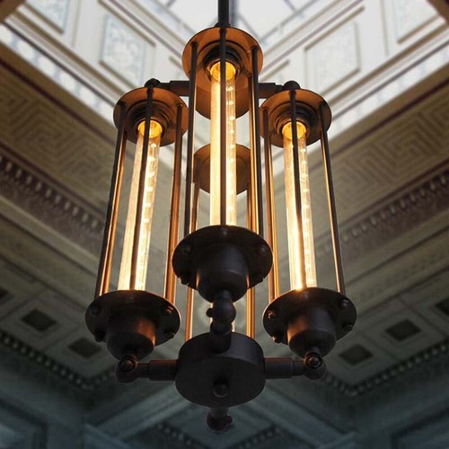 Industrial Steampunk Ceiling Light Chandelier Metal Cage Edison Pendant Lamp - Picture 4 of 8