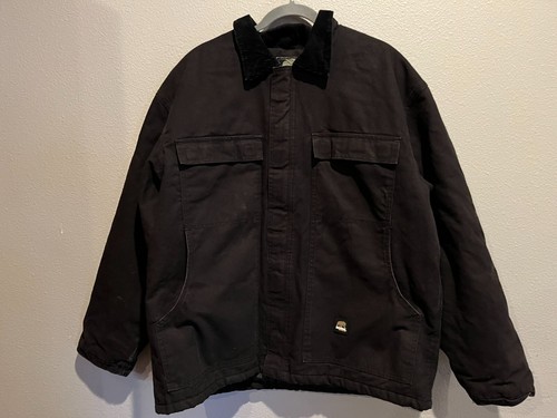 Men's BERNE Black Canvas Corduroy Collar Lined Field Chore Work Jacket Size XL - 第 1/12 張圖片