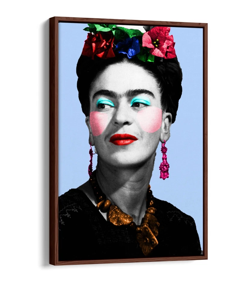 RETRATO DE ARTE POP EN COLOR FRIDA KAHLO - EFECTO FLOTANTE ENMARCADO LONA IMPRESIÓN DE ARTE DE PARED Foto 2 de 4