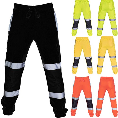 Mens High Visibility Pants Road Traffic Work Safety Apparel Reflective Trousers - Picture 1 of 30