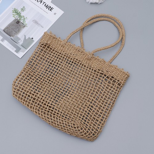 Khaki Knitted Pouch Handmade Straw Weaving Bag Hallow Out Shoulder Bag Summer - Picture 2 of 12