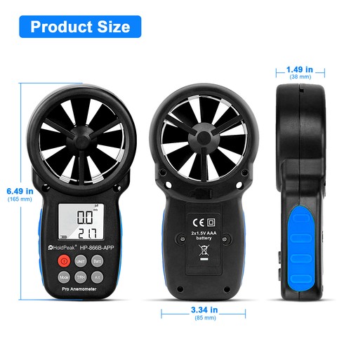 Digital Anemometer Bluetooth Wind Speed Gauge Meter 0.3-30M/s Temp Data Record - Picture 7 of 10