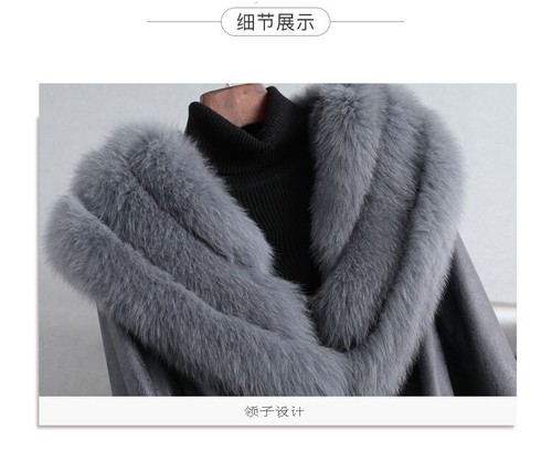 Fox Fur Collar Fur Coat Womens Long Winter Genuine Leather Rabbit Fur Lined Coat - Picture 20 of 25