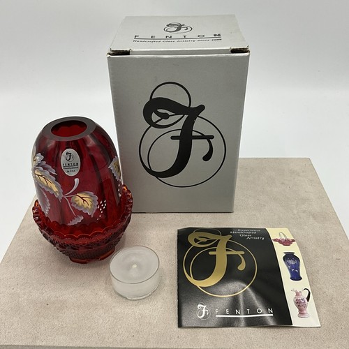 Fenton Ruby Red Art Glass Fairy Lamp Light Hand Painted Signed #597 - Picture 1 of 5
