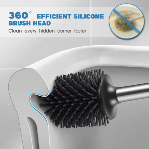 Silicone Bristles Toilet Clean Brush Holder Bowl Home Bathroom