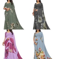 Women's Floral Printed Polyester Saree With Unstitched Blouse Piece