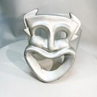 Vintage Mid-Century Comedy Wall Mask Metal Silver Cast Aluminum Theater Decor