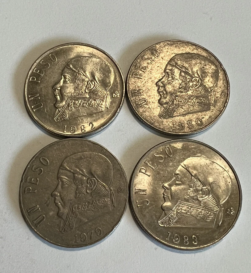Monedas mexicanas 1979-1983 UN PESO MONEDAS KM 460 MORELOS México Lote de 4 Foto 2 de 4