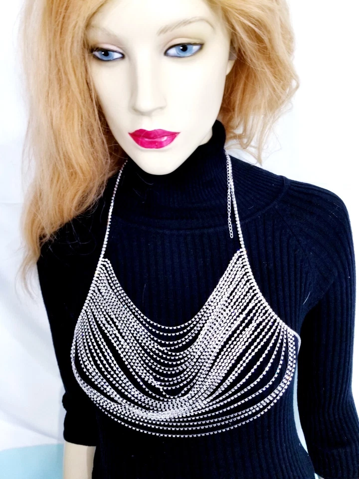 Arnés de sujetador de cristal con cadena para vientre cuerpo de diamantes de imitación transparente Foto 4 de 4