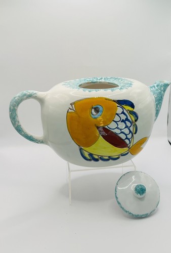 Vintage Cer Desuir Girl and Fish Teapot Multicolor Italy - Picture 5 of 12