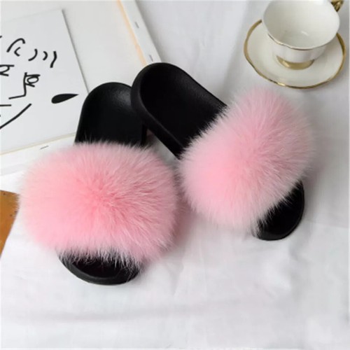 Women's Real Fox Fur Sliders Indoor Outdoor Slides Beach Slippers Sandals Shoes - Picture 6 of 16